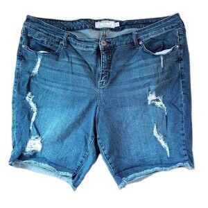 Torrid Denim Jean Shorts Size 22 Distressed Ripped Cotton Stretch 9" Inseam